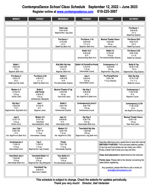 Schedule_SD | ContempraDance School Schedule_SD | ContempraDance School